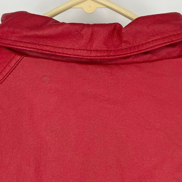 VENEZIA Vtg Leather Jacket Women's Size XL Red Quilted Lining Full Zip Coat Pkts - Picture 14 of 15